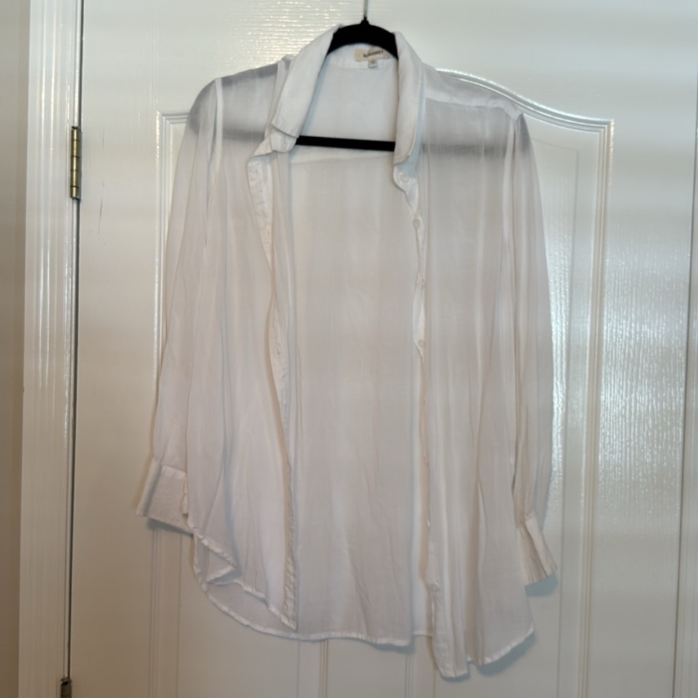White Sheer Button Down Blouse Lightweight Beach Cover Up Shirt Medium - Picture 7 of 11